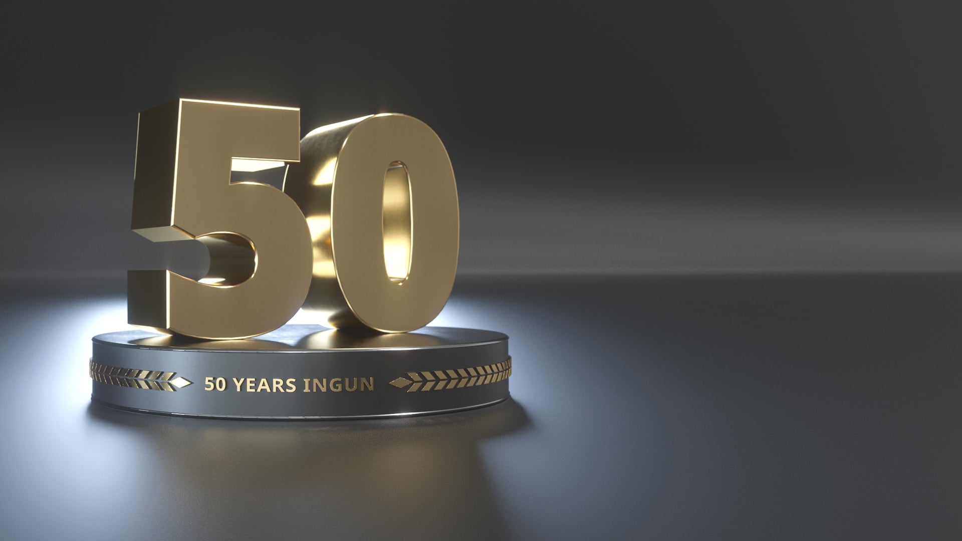 Throphy with big golden number 50 and 50 years INGUN engraving 