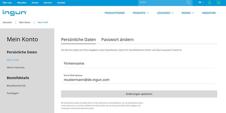 password settings webshop