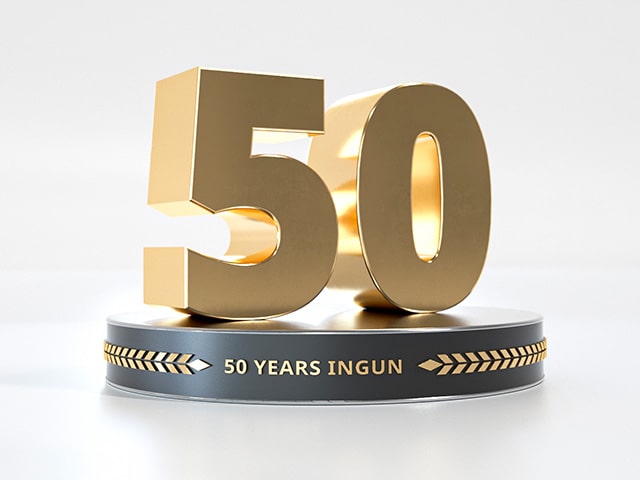 Trophy for "50 years INGUN" as 3D numbers in gold