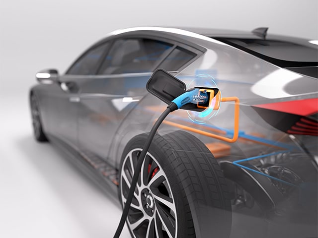 3D-image of electric-sportscar while charging