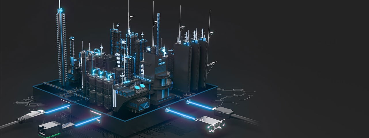 webinar teaser: processor city with blue lightning connectors